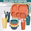 Ensemble 24 pièces de vaisselle en paille de blé pour enfants Ensemble d'assiettes pour tout-petits et bols incassables Sans BPA-114958763