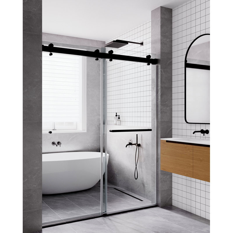 56" - 60" W x 77" H Frameless Double Sliding Tempered Clear Glass Shower Door |3/8" (10 mm) Thickened Tempered Glass | Easy Clean Coating | Stainless Steel Hardware | Leak-Resistant Water Seal