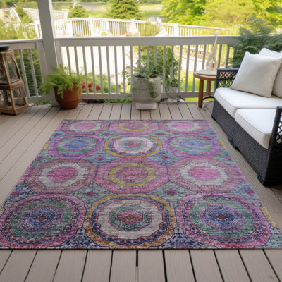Machine Washable Indoor/Outdoor Xhevrie Pink Rug