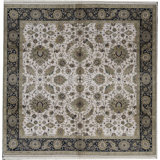 Hand-Knotted High-Quality Ivory and Blue Square Area Rug