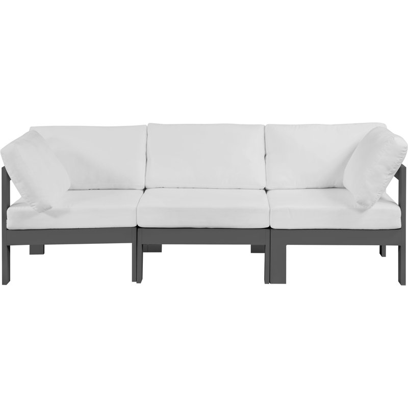 Canapé d'extérieur avec coussins de 90 po de largeur Kylis, Gris foncé, Blanc