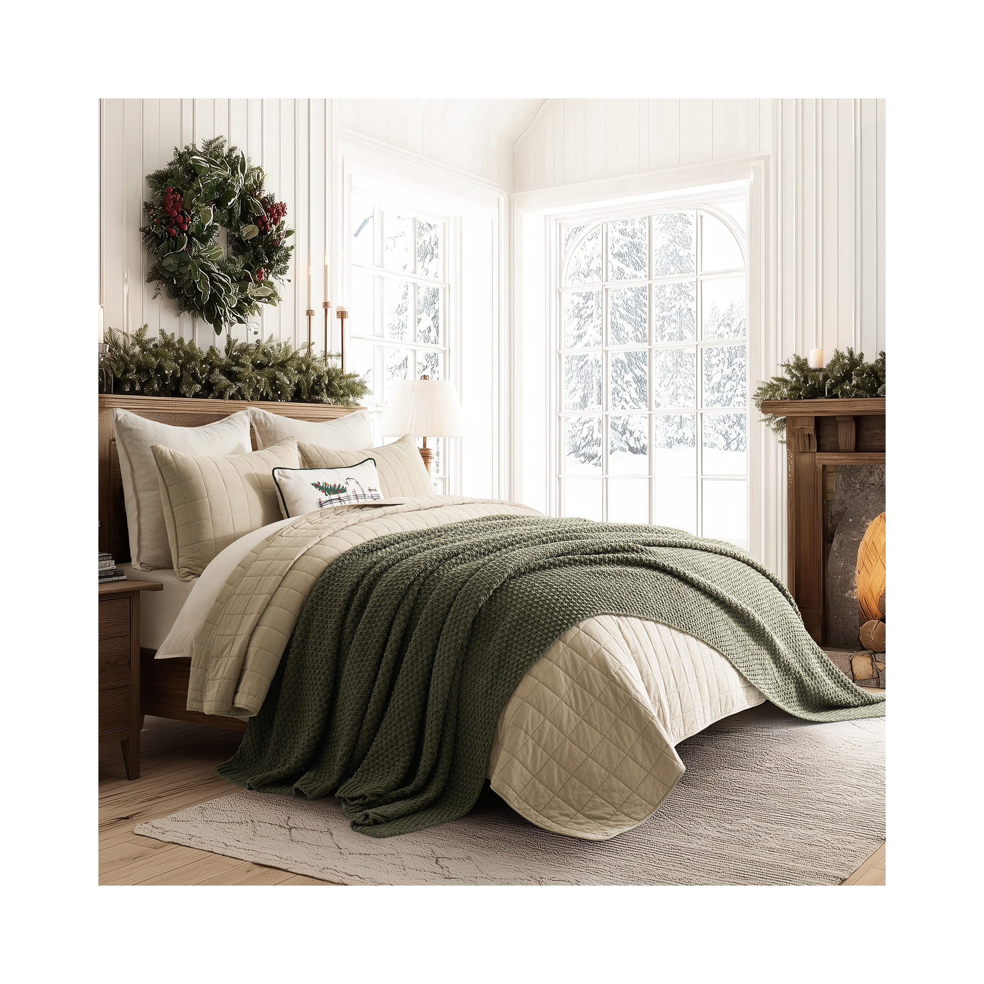 Chunky Chenille Knit Throw Blanket, 90" L x 90" W, Olive Green