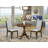 3 Piece Wooden Dining Table Set Contains 1 Round Pedestal Dining Table and 2 Light Tan Linen Fabric Dinning Room Chairs with High Back - Mahogany Finish