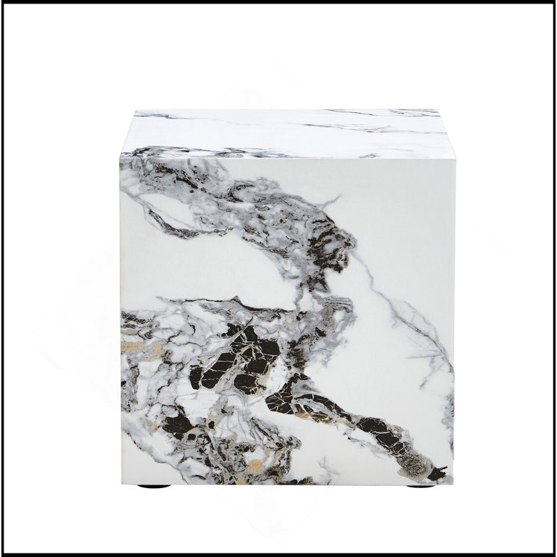 Table basse moderne et moderne en bois aggloméré blanc avec motif d'autocollants - 15,75 pouces
