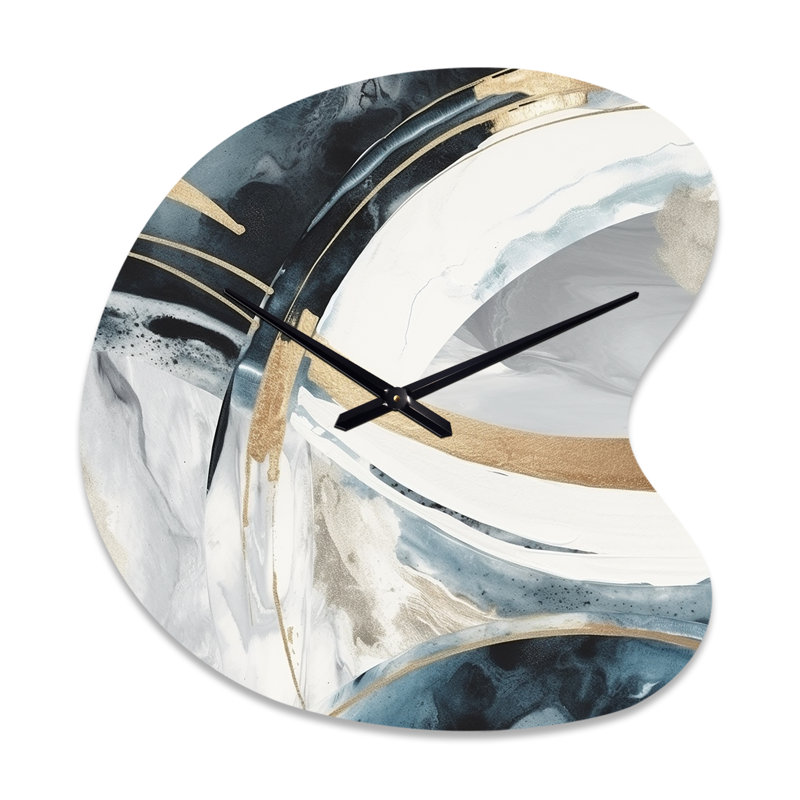 Horloge asymétrique en métal noir, fusion de marbre II - horloge asymétrique, Petit