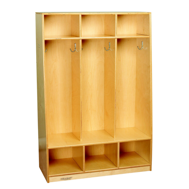 Birch Veneer 3-Tier Cubby Coat Locker with Aluminum Hooks