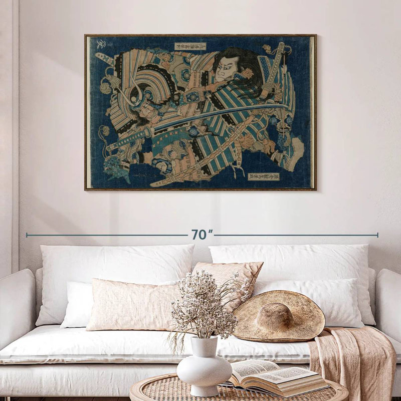 Hokusai Kamakura, 46 po x 31 po, Cadre flottant en noyer