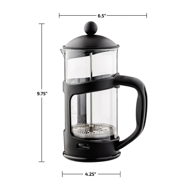 OVENTE French Press Coffee Maker 34 Ounce with Heat Resistant Borosilicate Glass & Stainless Steel 4-Level Filtration System, Portable Cold Brew Coffee Maker for Travel, Camping or Gift, Black FPT34B
