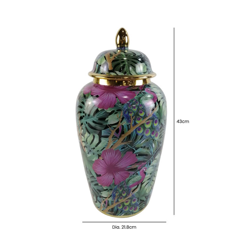 Abdulkader Modern Ceramic Ginger Jar with Lid, Stylish Living Room Decor, 43cm H x 21.8cm W x 21.8cm D