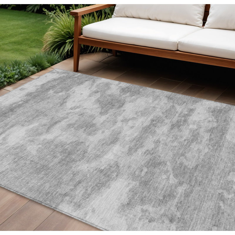 Tapis extérieur lavable abstrait argenté et gris 9 pi x 12 pi