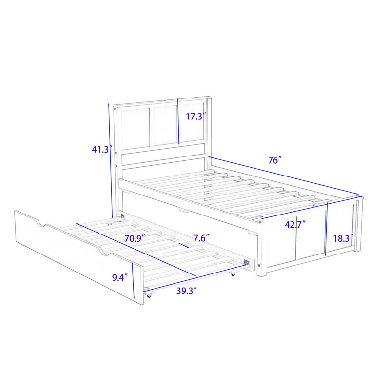 Lit plateforme en bois avec lit gigogne Dragojla, gris