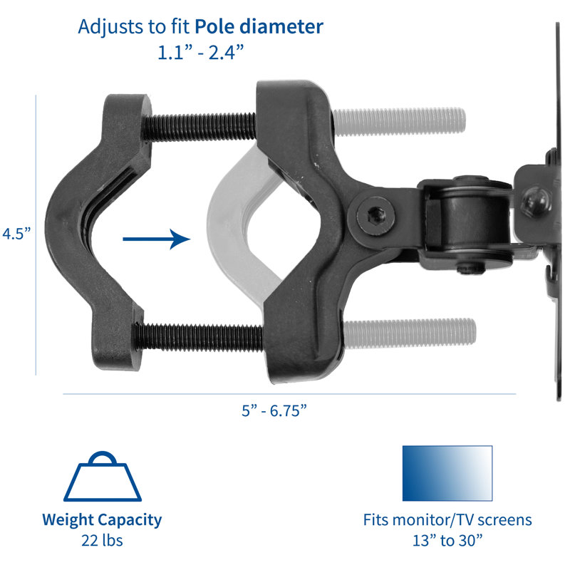 Black Steel Universal VESA Pole Mount Bracket for 30 Inch Screens