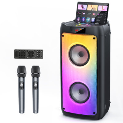 Portable Bluetooth Speaker With 2 Wireless Microphones   Karaoke Machine For Adults & Kids   Pa System With Disco Lights For Gatherings   Best Gifts For All