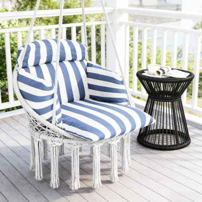 Balancelle d'extérieur à suspension douce avec rembourrage confortable, tissu respirant de 320 g / m², structure en acier tissé serré et frange élégante, blanc crème, capacité de charge de 265 lb, installation facile,