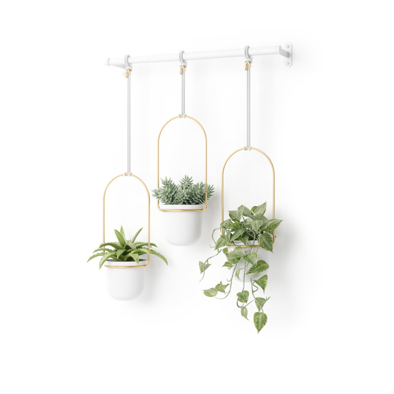Jardinière suspendue 3 pièces Triflora, Blanc/laiton