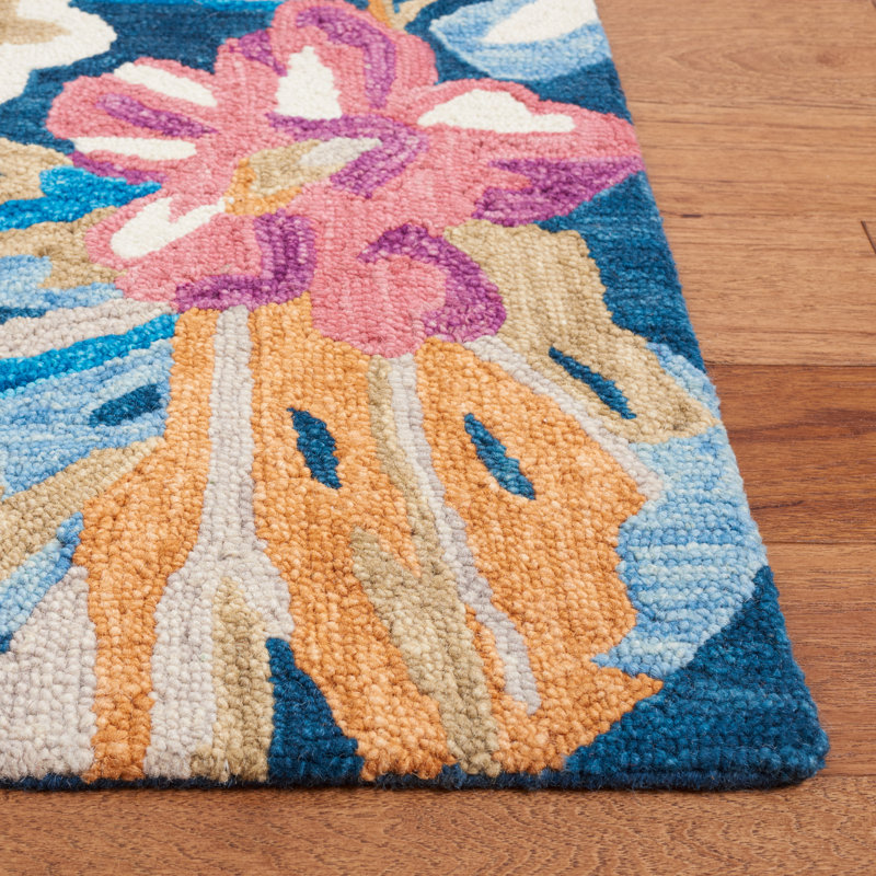 Tapis bleu / rose en laine touffeté à la main Alhambra, Carré 6 pi