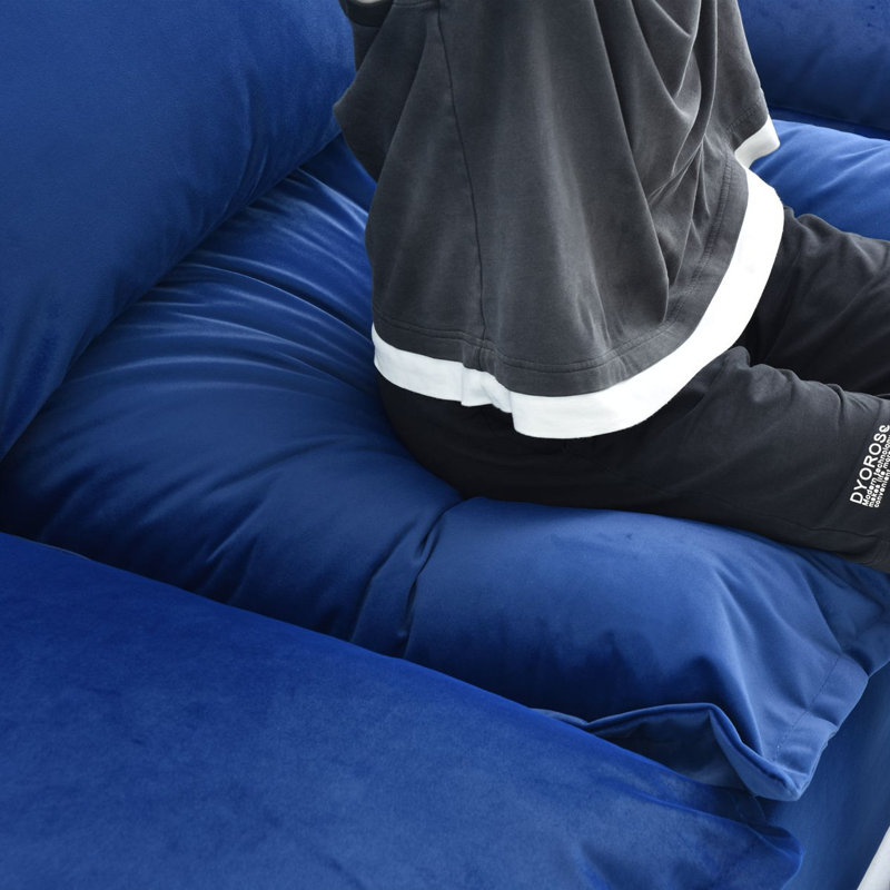 Canapé modulaire en duvet synthétique Kejon, Velours bleu Kejon