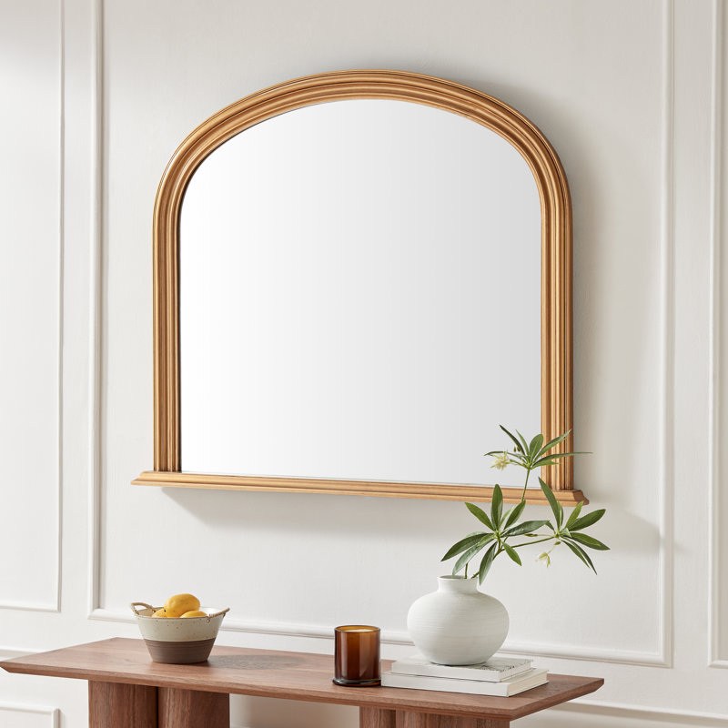 Cecil Solid Wood Freestanding Overmantle Arch Mirror - Modern Regency Design, Gold