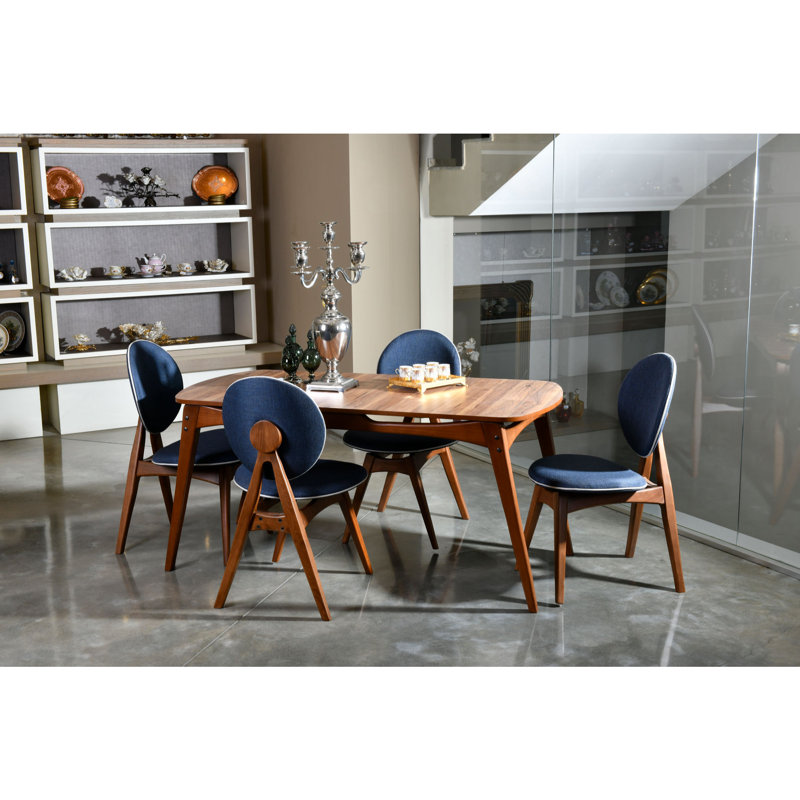 Ensemble repas pour quatre personnes, Noyer / Bleu