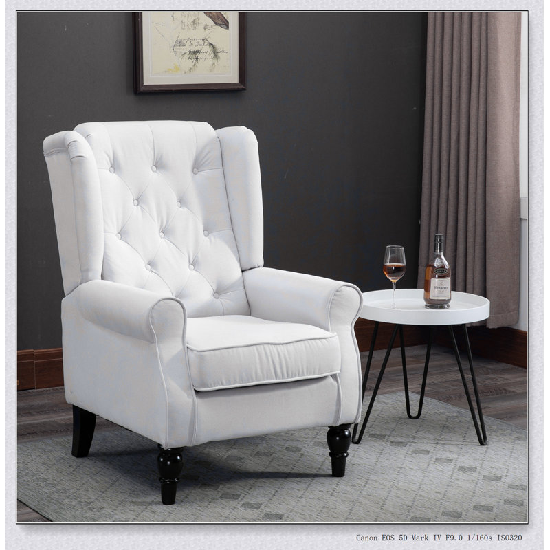 Button-Tufted Accent Chair with High Wingback, Rounded Cushioned Armrests and Thick Padded Seat, Cream White