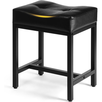 Saddle Seat Vanity Stool, Makeup Stool Chair with Metal Leg, U-Shaped Faux Leather Ottoman Foot Rest, Small Square Chairs Under Desk Black