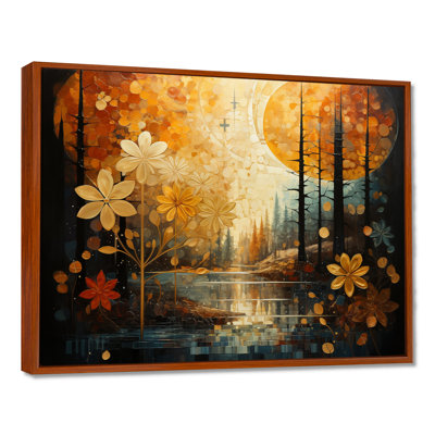 Collage rétro de la forêt d'automne, coucher de soleil sur la rivière - art mural rivière