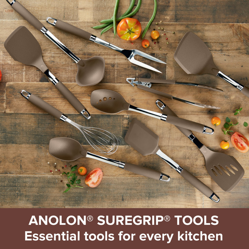Anolon Tools and Gadgets SureGrip Nylon Nonstick Locking Tongs Set, 2-Pieces, Graphite, Bronze
