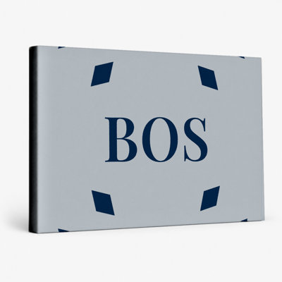 New England Football City Colors Luxury Diamond Monogram — Navy Blue Silver — Canvas Wall Art