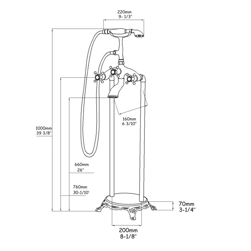 Freestanding Bathtub Faucet With Hand Shower - Metal, 40 In Depth, 10 Width, Height, 13 Lb Complete Retail Box And Instruction, Full Coverage Spray For Every Need Freestanding, Lb, 3.9 Gpm, Packaging
