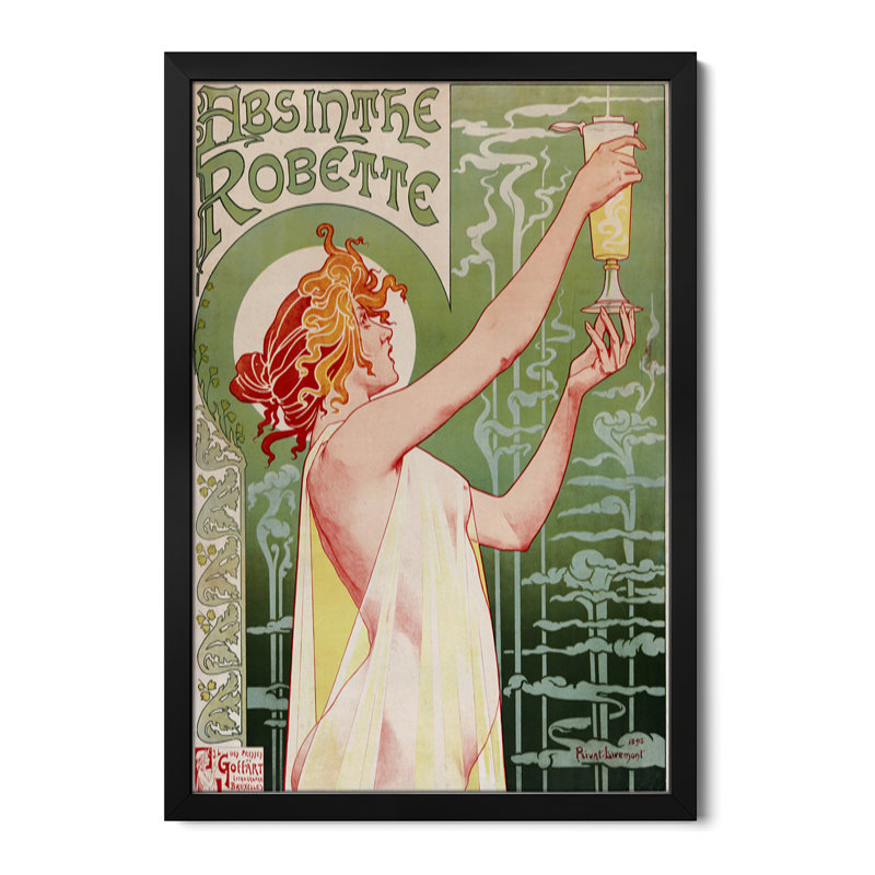 Absinthe Robette, affiche rétro encadrée par Henri Privat-Livemont, H 24 po x l 32 po