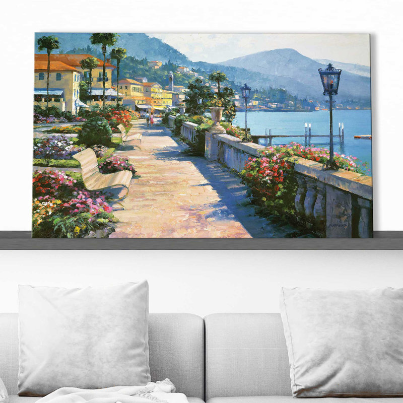 Bellagio Promenade par - Peinture, Toile tendue, H 24 po x l 40 po, Sans cadre