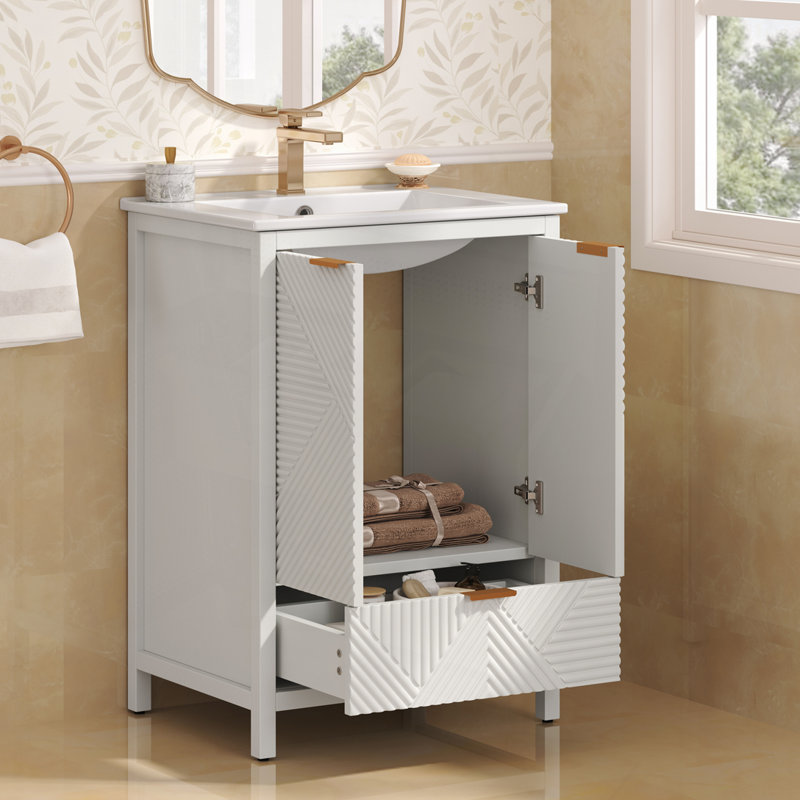 Meuble-lavabo de salle de bain avec lavabo, Blanc
