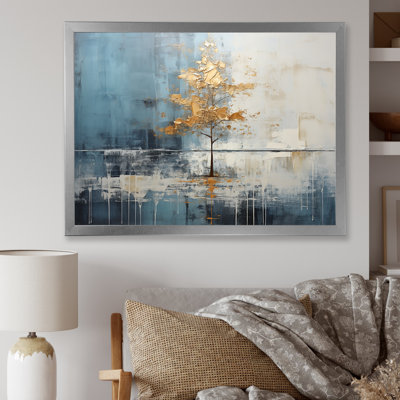 Gold And Blue Bird Bloom Springtime IV - Tree Canvas Wall Art