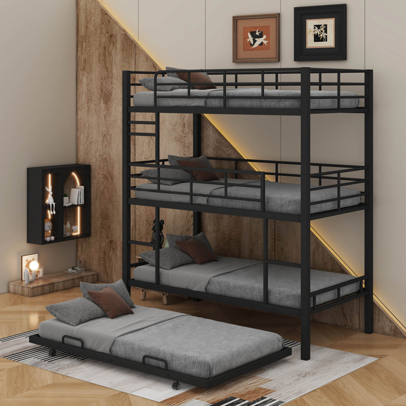 Alverne Triple Bunk Bed With Trundle, Black