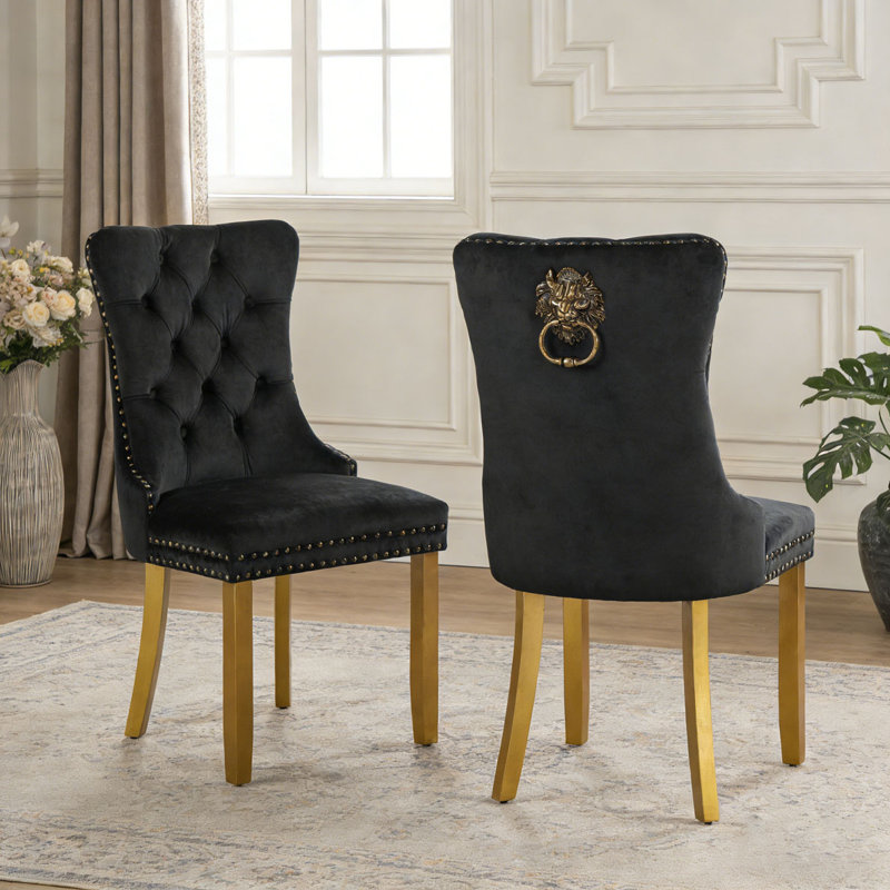 Chaises modernes avec anneau de traction tête de lion, Noir