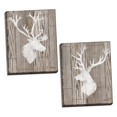 Deer And Elk On A Faux Wood Background by Paul Brent - 2 Piece Set