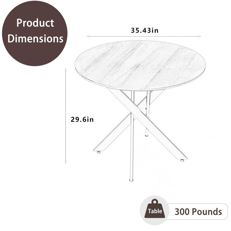36In Round Metal Base Dining Table, Black, Black