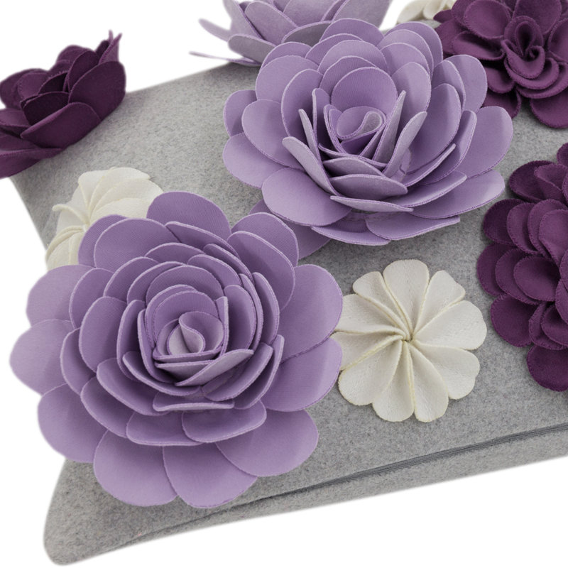 3D Floral Throw Pillow Cover Handmade Flower Pillow Case Decorative Cushion Cover Home Décor 12 x 20, Light Purple