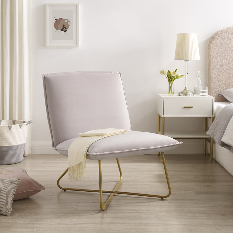 Chaise d'appoint rembourrée en velours avec pieds en métal, Polyester rose