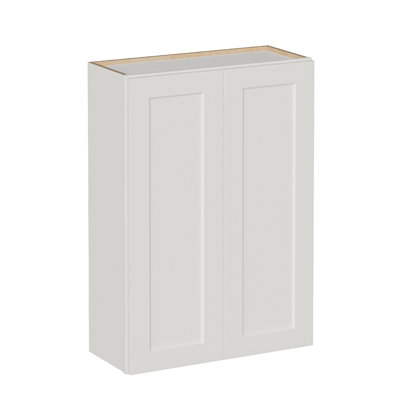 White Solid Wood Double Doors Wall Cabinet 2 Doors and 3 Shelves for Kitchen,Bathroom, Laundry,Adjustable Shelves Ready to Assemble(12"D×42"H)