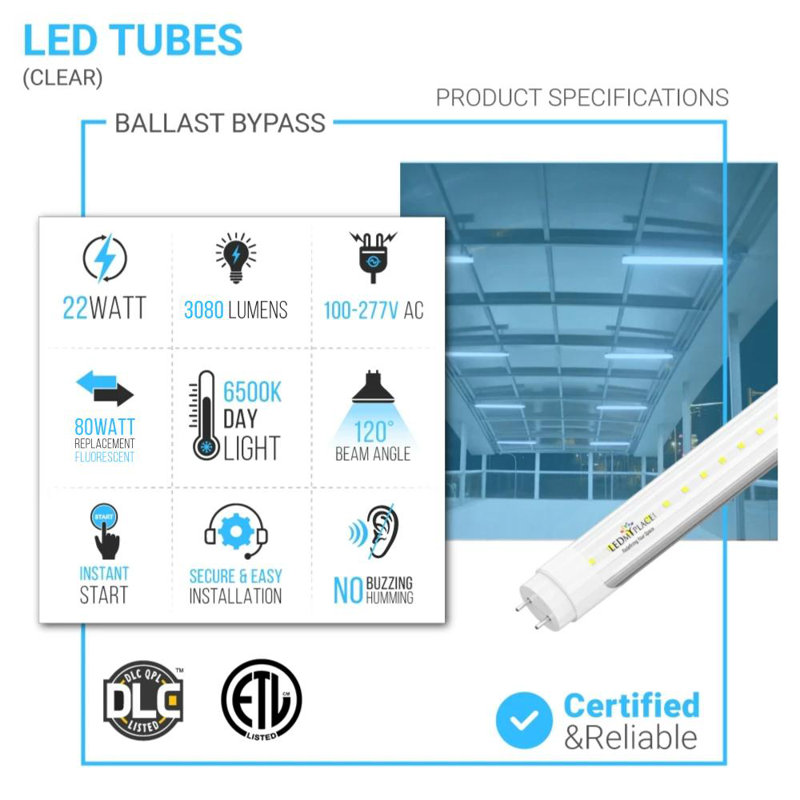 22 watts, ampoule à DEL T8, intensité non variable, lumière du jour G13 / base à deux broches, 6500