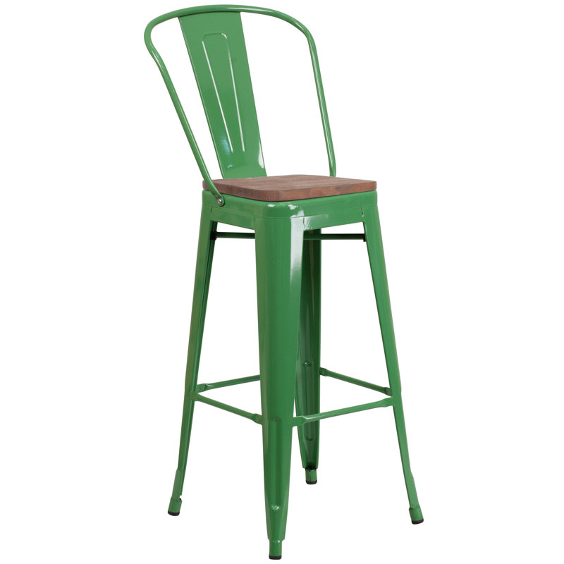 Tabouret de salle à manger en métal Margherite, Vert, Tabouret de bar (siège d'une hauteur de 30 po)