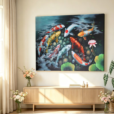 Nine koi fish wall art feng shui carp lotus pond poster