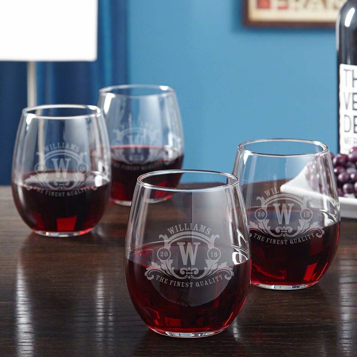 Stemless Red Wine Glasses Set of 4 - Hand Blown Crystal Stemless