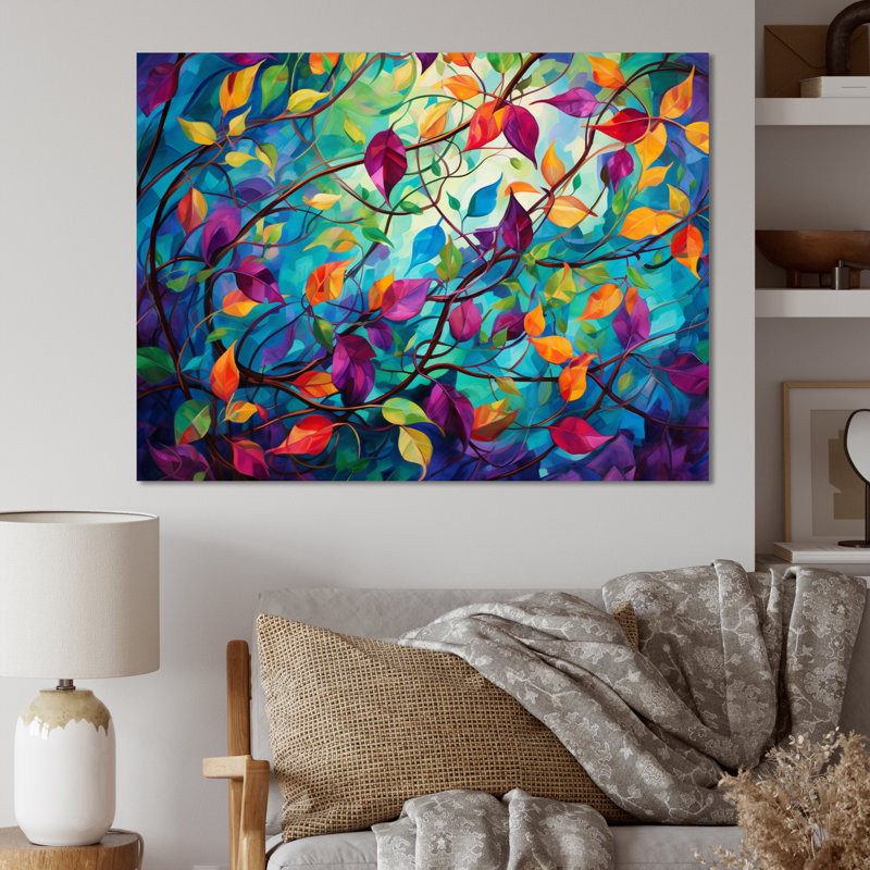 Multicolor Vibrant Vines I - Abstract Botanicals, art mural, Toile tendue, H 30 po x l 40 po x P 1,5 po