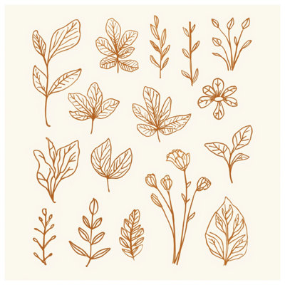 Botanical Line Art Wall Tapestry - Leaves Wall Decor