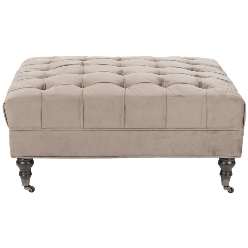 Repose-pieds carré capitonné 34,8 po Jaylon, Velours taupe champignon