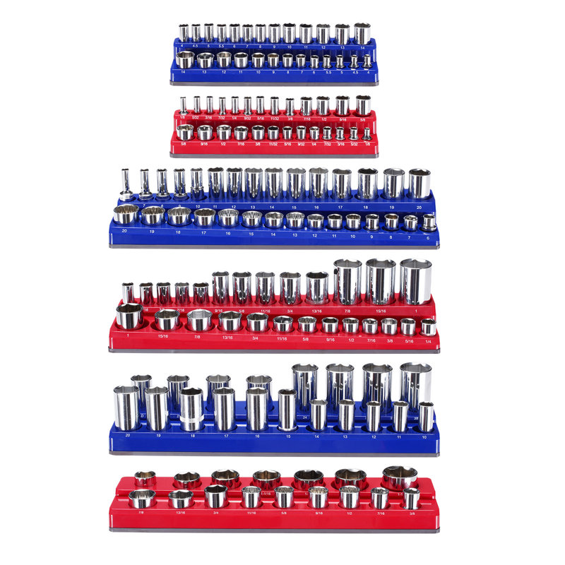 Ensemble de 6 supports magnétiques pour supports de rangement magnétiques bleu et rouge pour Metric SAE