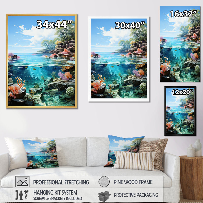 Australie, grande barrière de corail II, reproduction sur toile, H 40 po x l 30 po x P 1,5 po, Toile tendue