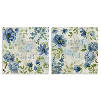 «Trust Be Still Blue Hydrangea», ensemble de 2 toiles murales par Nan